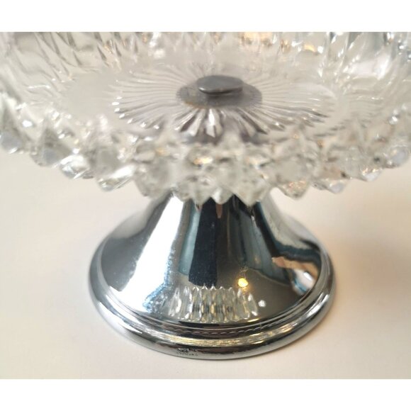 Vintage Diamond Point Glass Dessert Dish with Silverplate Base - Picture 2 of 8